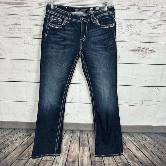 Miss Me Jeans Womens 30 Blue Easy Boot Midrise Sequin Rodeo Stretch Western - Picture 2 of 13